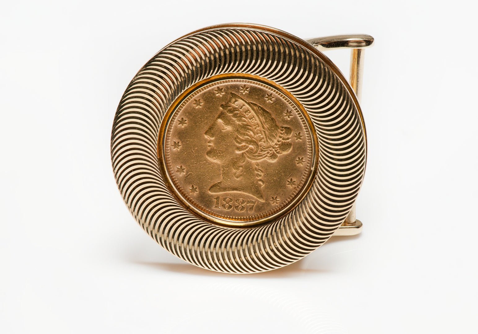Vintage Yellow Gold Coin Optical Illusion Design Belt Buckle