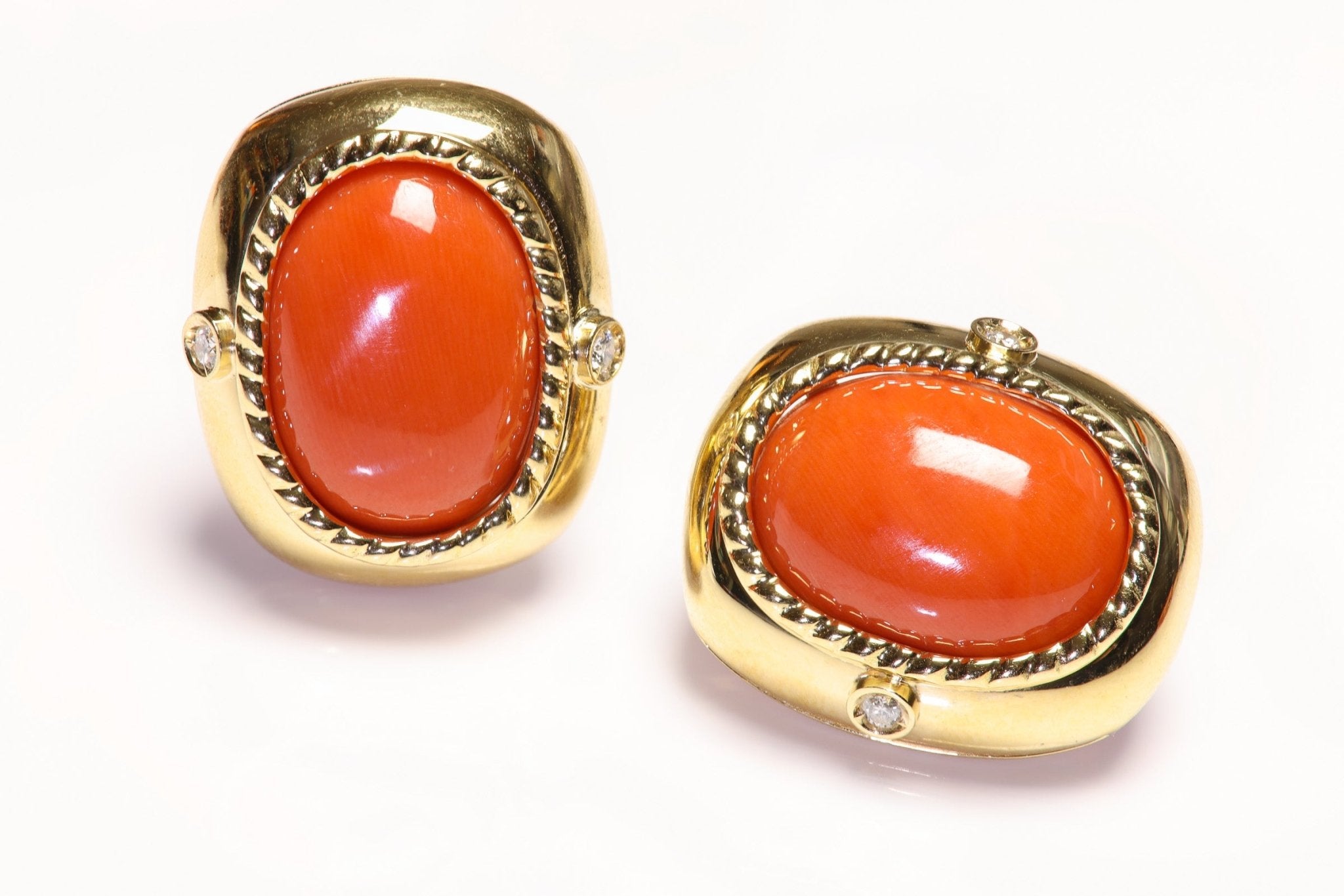Vintage Yellow Gold Diamond Coral Earrings
