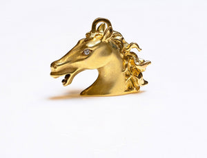 Vintage 18K Yellow Gold Diamond Horse Pendant Brooch