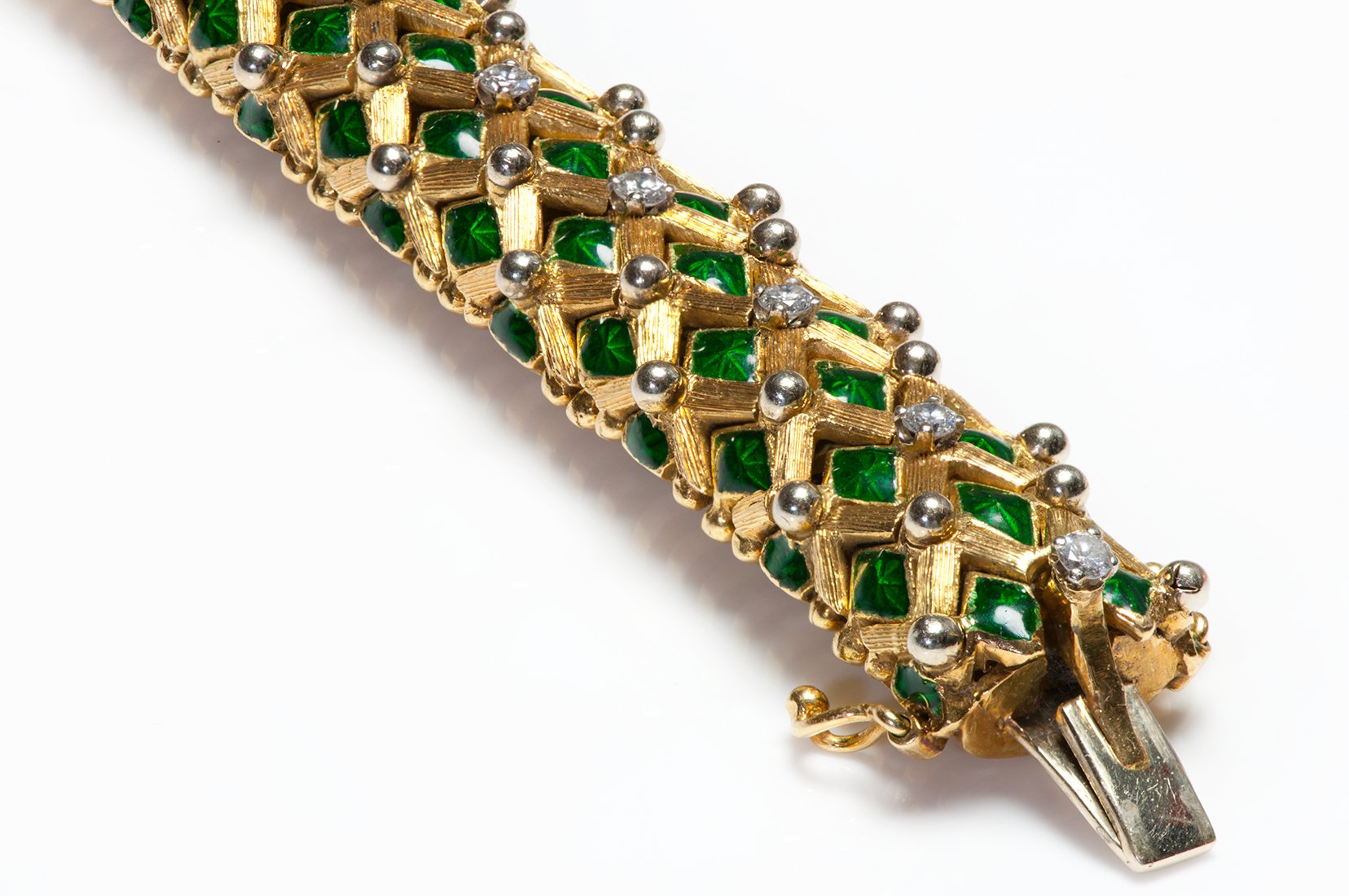 Vintage Yellow Gold Enamel Diamond Bracelet