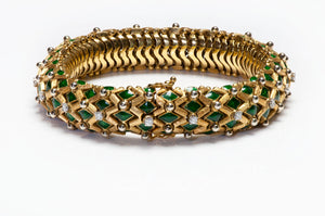 Vintage 18K Yellow Gold Enamel Diamond Bracelet