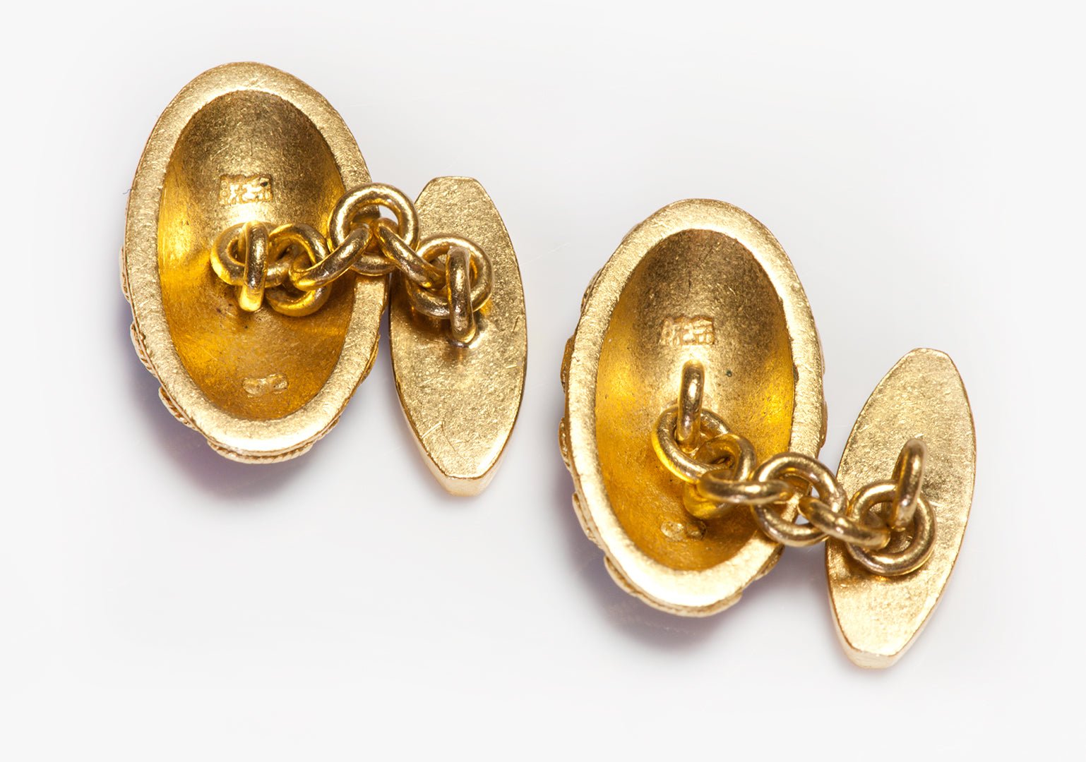 Vintage Yellow Gold Enamel Oval Cufflinks