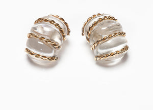 Vintage Yellow Gold & Rock Crystal "Shrimp" Earrings