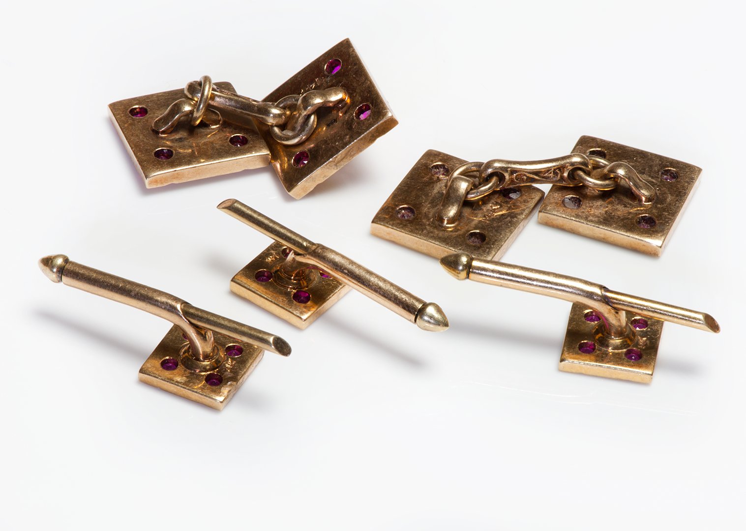 Vintage Yellow Gold Ruby Cufflink and Studs