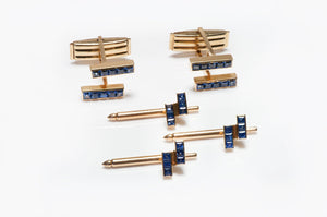 Vintage Yellow Gold Sapphire Cufflink & Stud Set