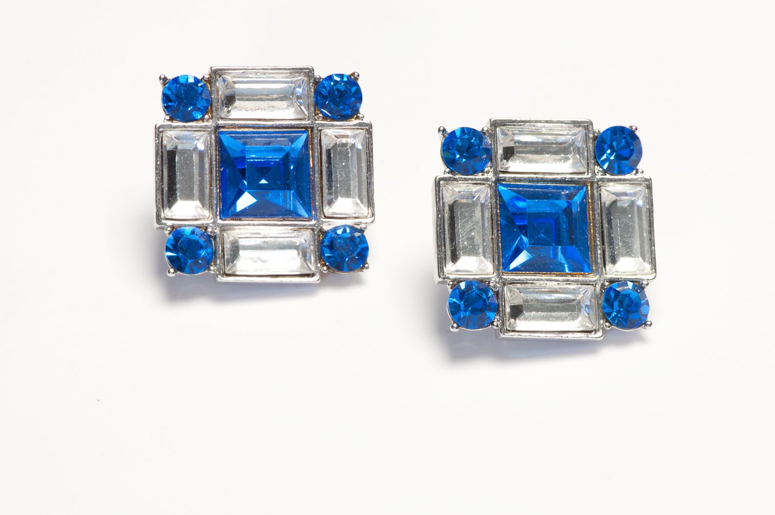 Vintage Yves Saint Laurent Paris Blue Crystal Geometric Earrings