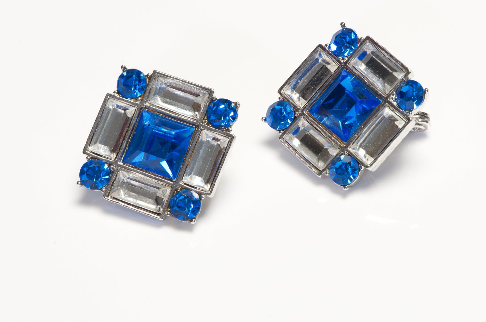 Vintage Yves Saint Laurent Paris Blue Crystal Geometric Earrings