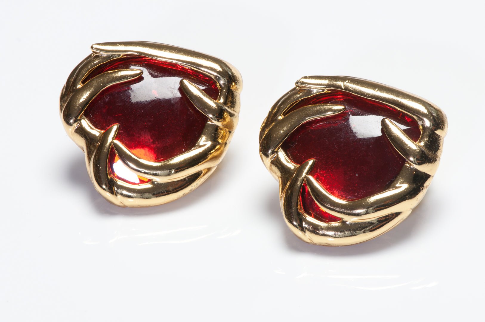 Vintage Yves Saint Laurent Paris Rive Gauche Red Resin Heart Earrings
