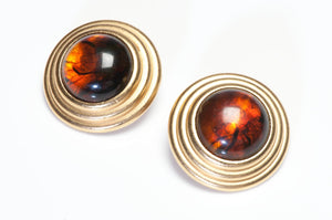 Vintage Yves Saint Laurent Paris YSL Faux Amber Dome Earrings