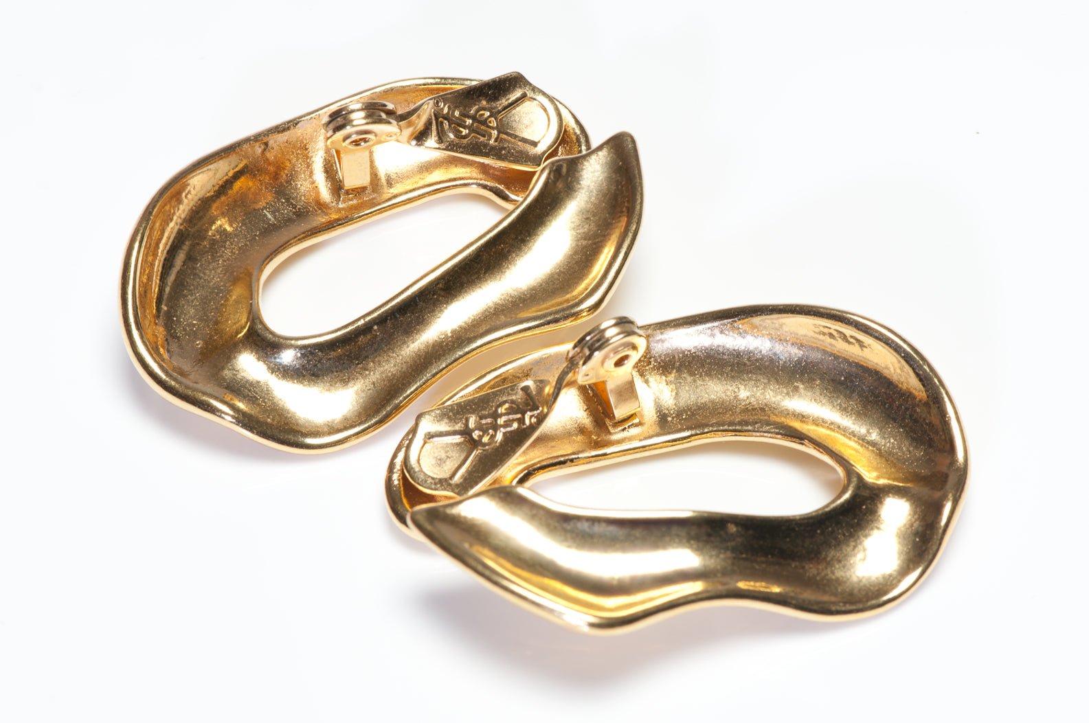 Vintage Yves Saint Laurent Paris YSL Gold Plated Abstract Hoop Earrings