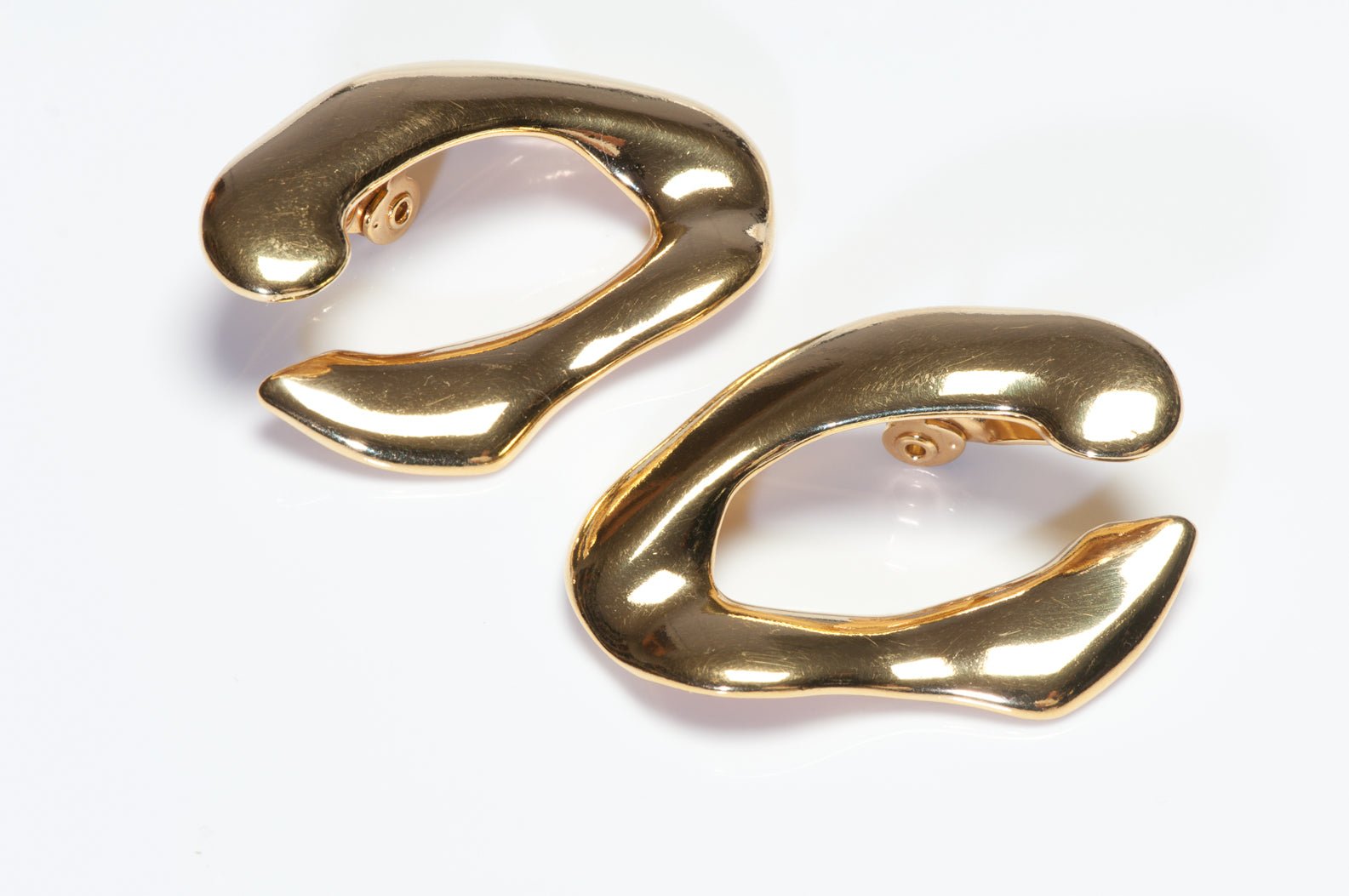 Vintage Yves Saint Laurent Paris YSL Gold Plated Abstract Hoop Earrings