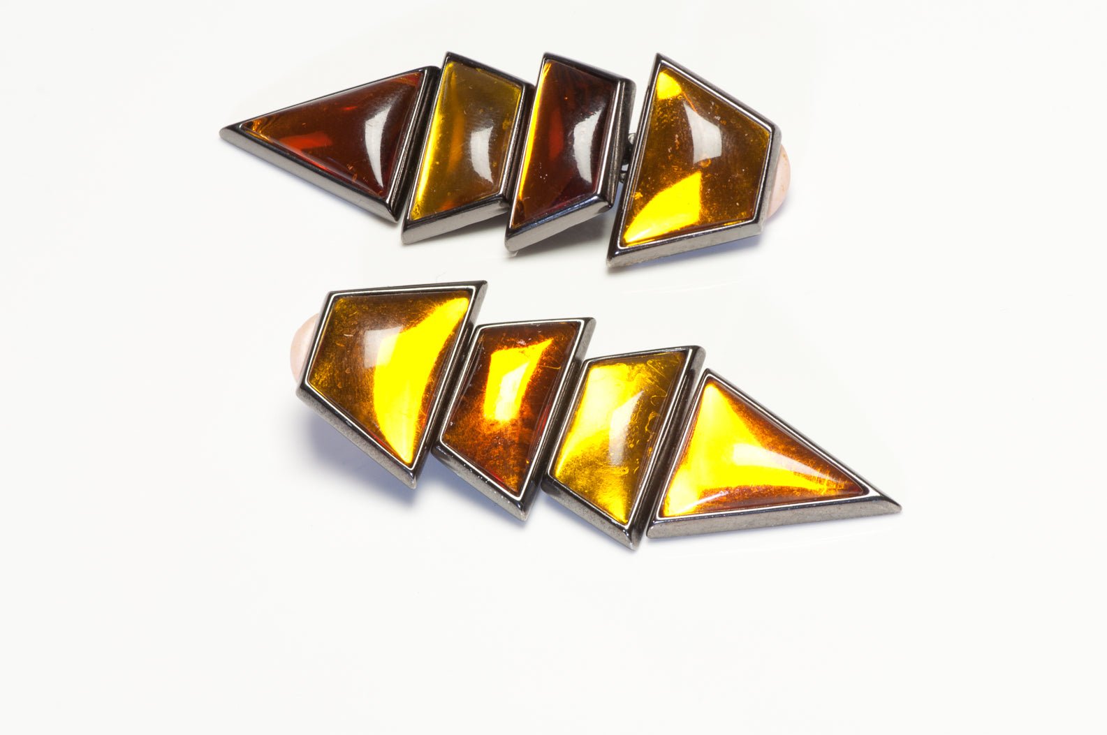 Vintage Yves Saint Laurent Paris YSL Long Faux Amber Lucite Geometric Earrings