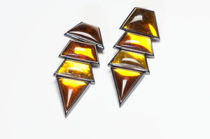 Vintage Yves Saint Laurent Paris YSL Long Faux Amber Lucite Geometric Earrings