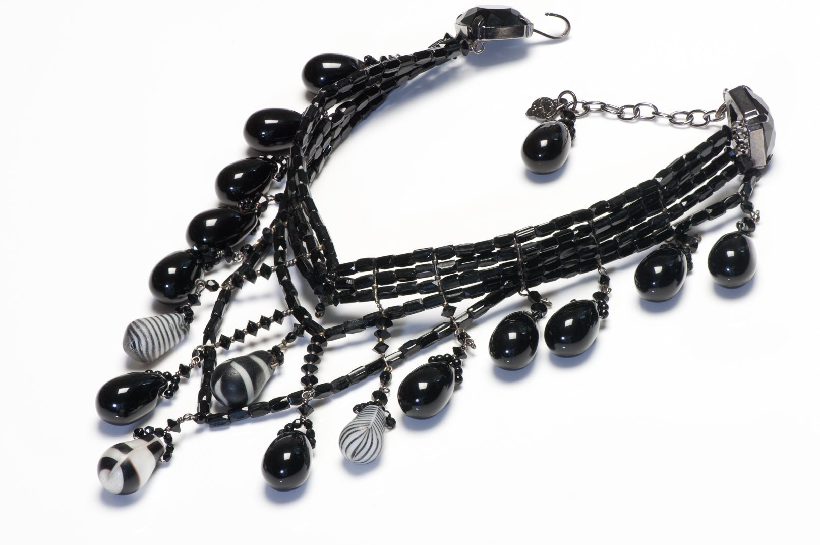 Vintage Yves Saint Laurent Rive Gauche Black White Glass Beads Choker Necklace