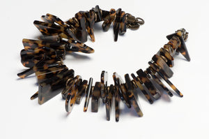 Vintage Yves Saint Laurent Rive Gauche Faux Tortoise Resin Logo Charm Necklace