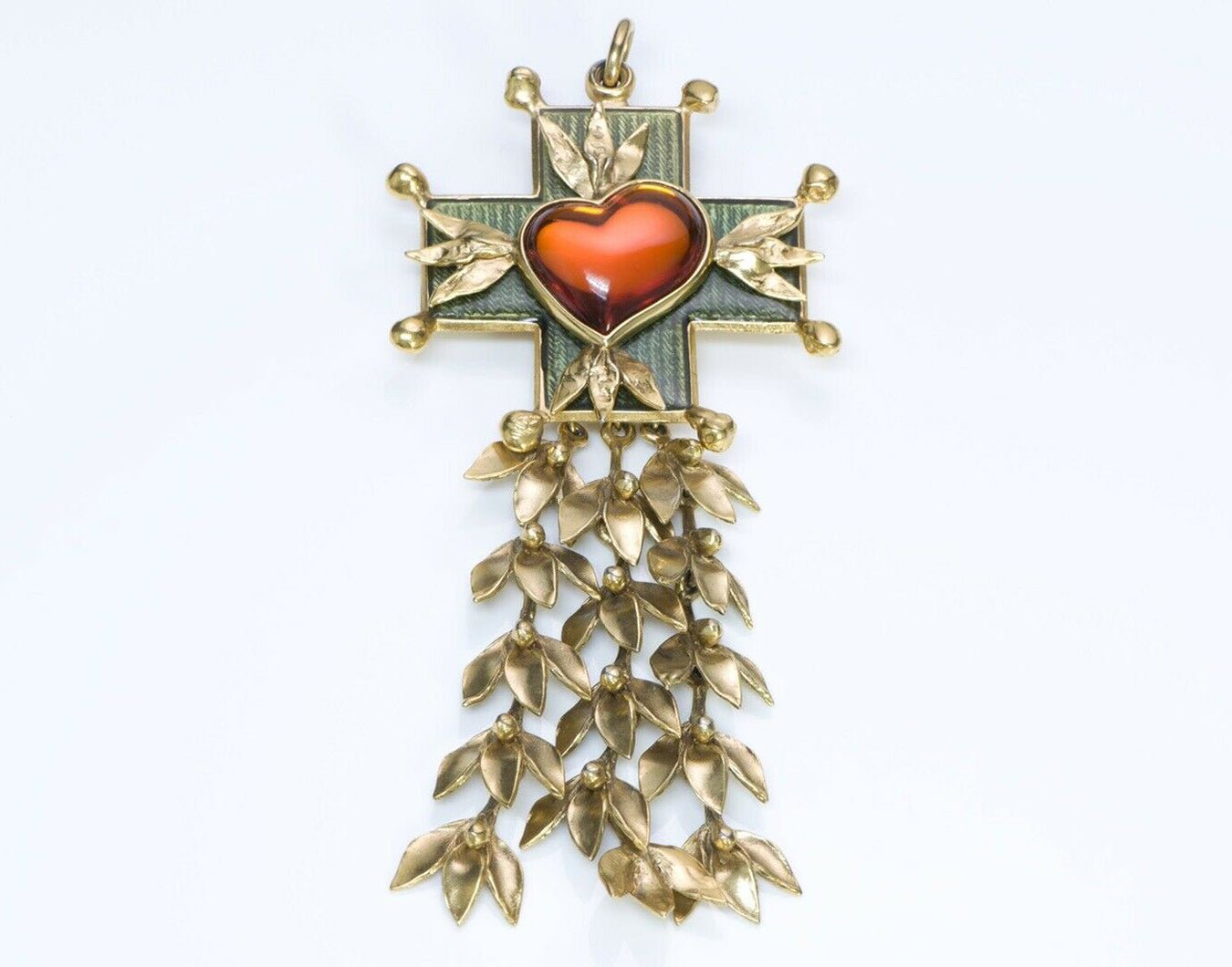 Vintage Yves Saint Laurent Rive Gauche Goossens Heart Guilloche Enamel Cross Brooch
