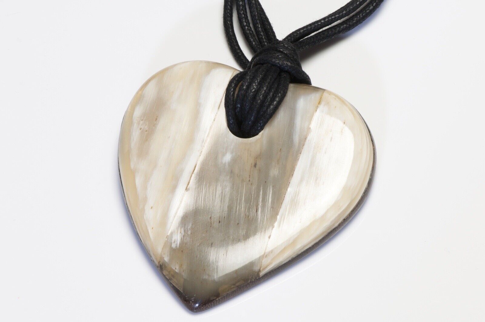 Vintage Yves Saint Laurent Rive Gauche Horn Wood Heart Pendant Necklace