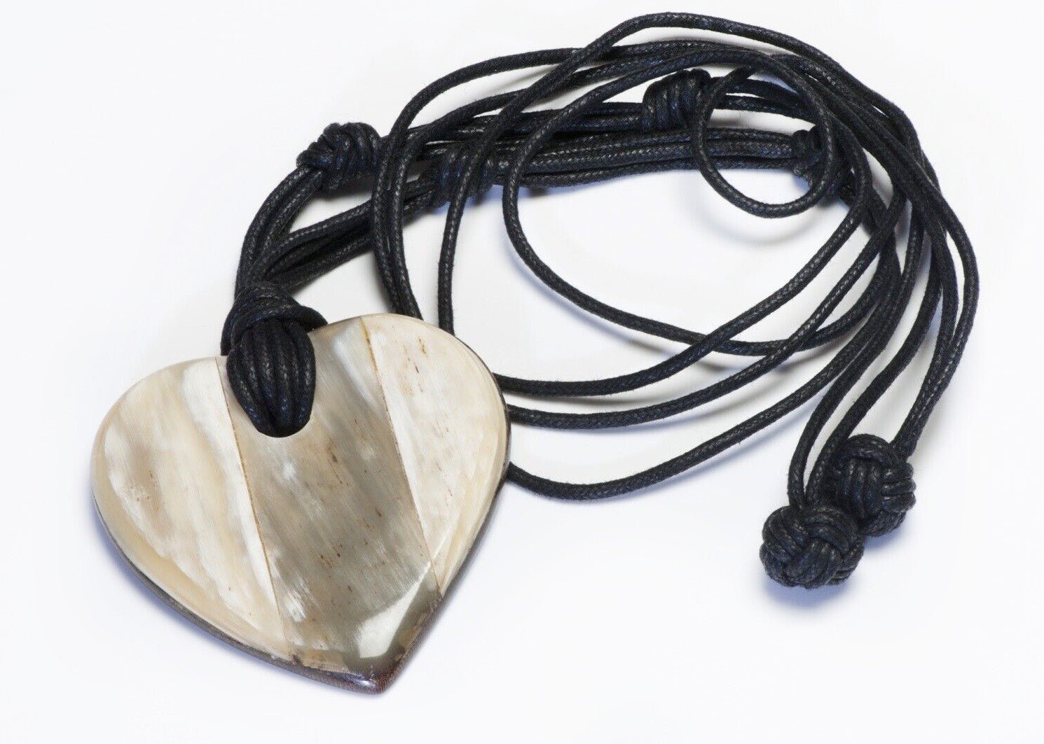 Vintage Yves Saint Laurent Rive Gauche Horn Wood Heart Pendant Necklace