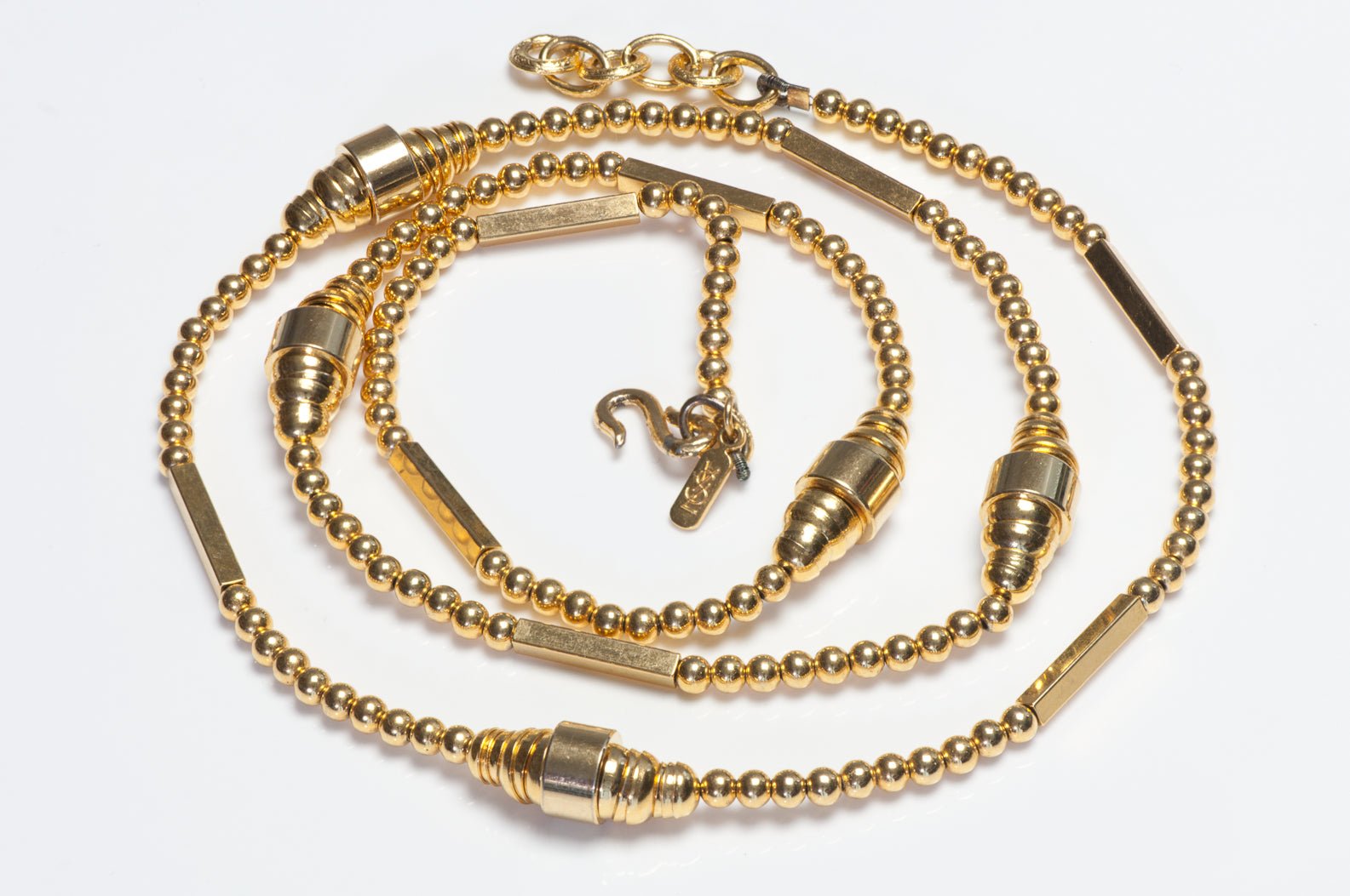 Vintage Yves Saint Laurent YSL Gold Plated Beads Geometric Chain Necklace