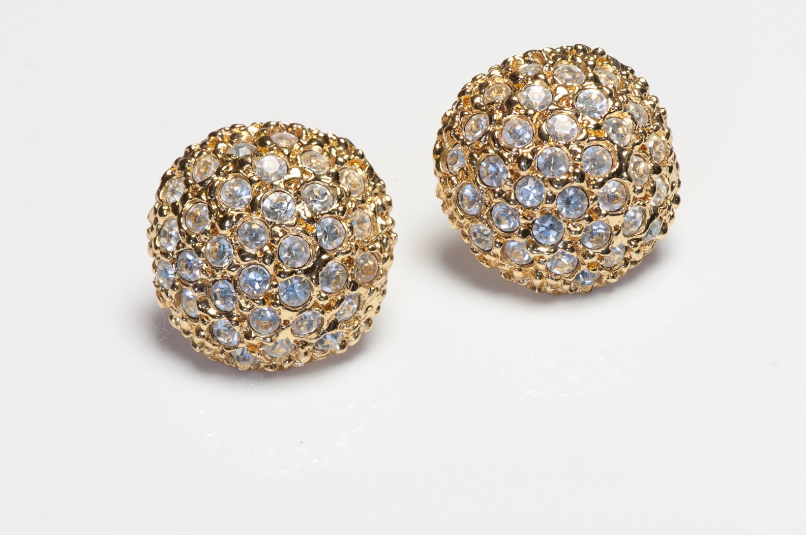 Vintage Yves Saint Laurent YSL Gold Plated Crystal Dome Earrings