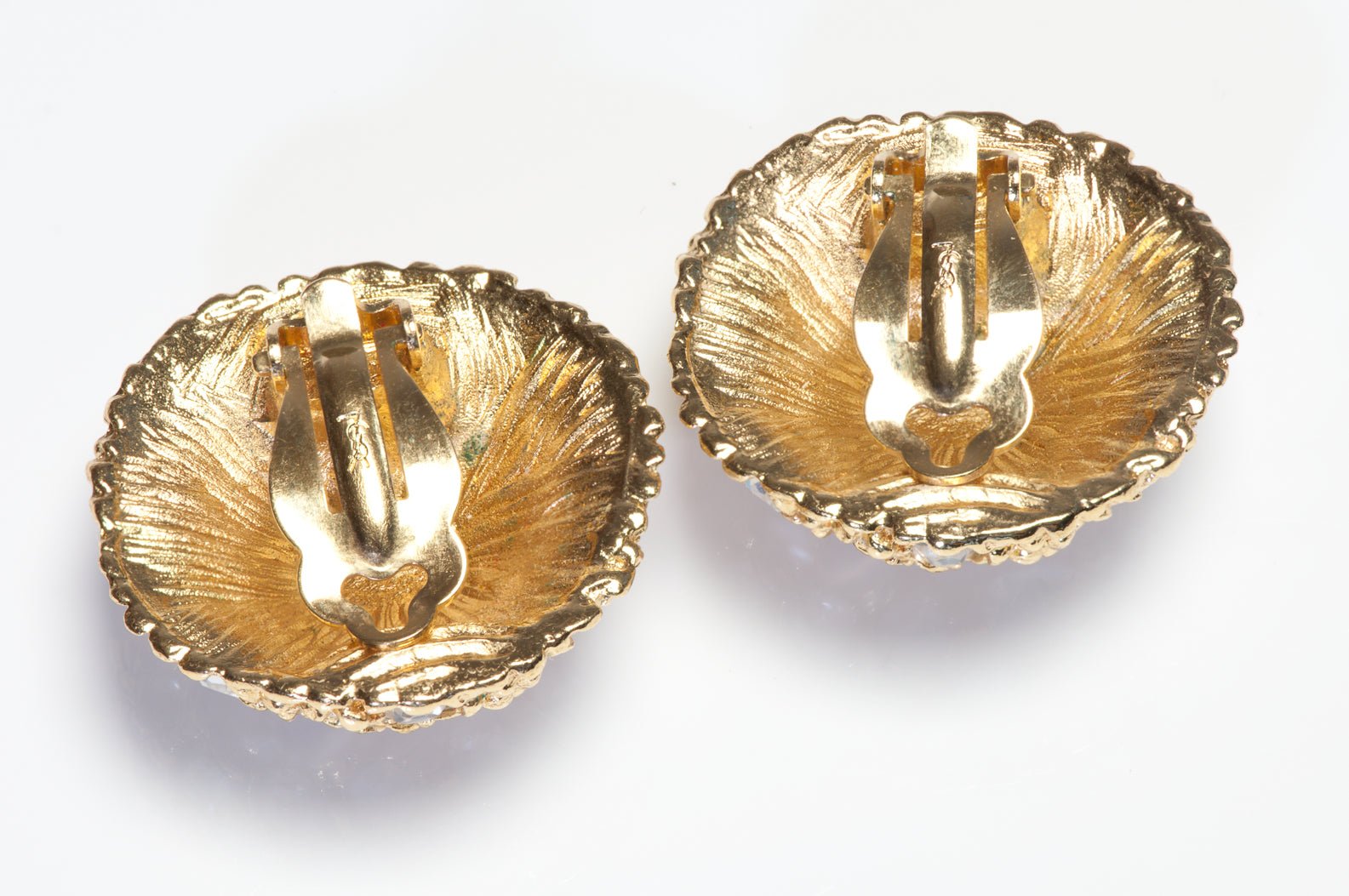 Vintage Yves Saint Laurent YSL Gold Plated Crystal Dome Earrings