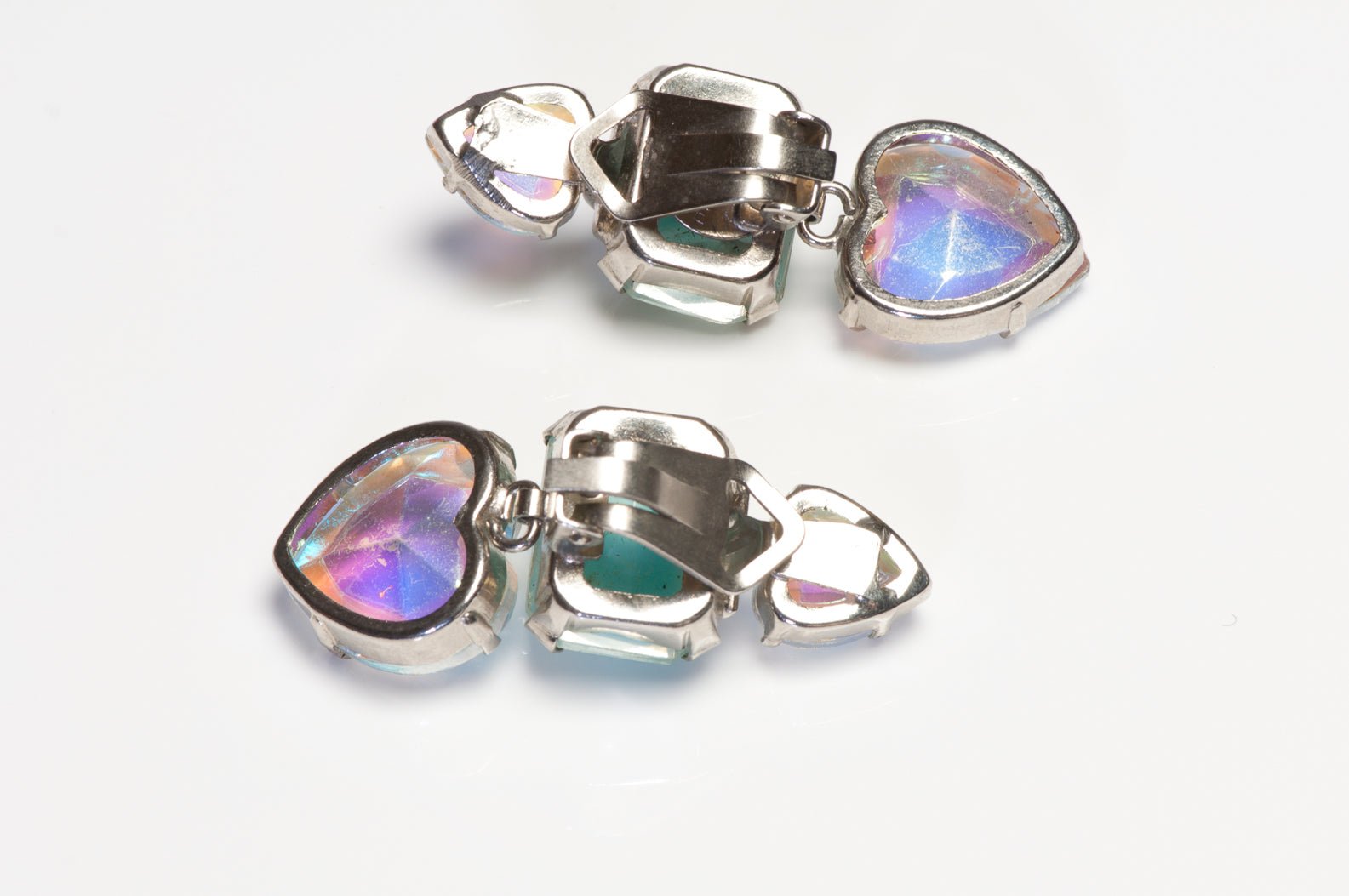 Vintage Zoe Coste Blue Crystal Aurora Borealis Heart Earrings