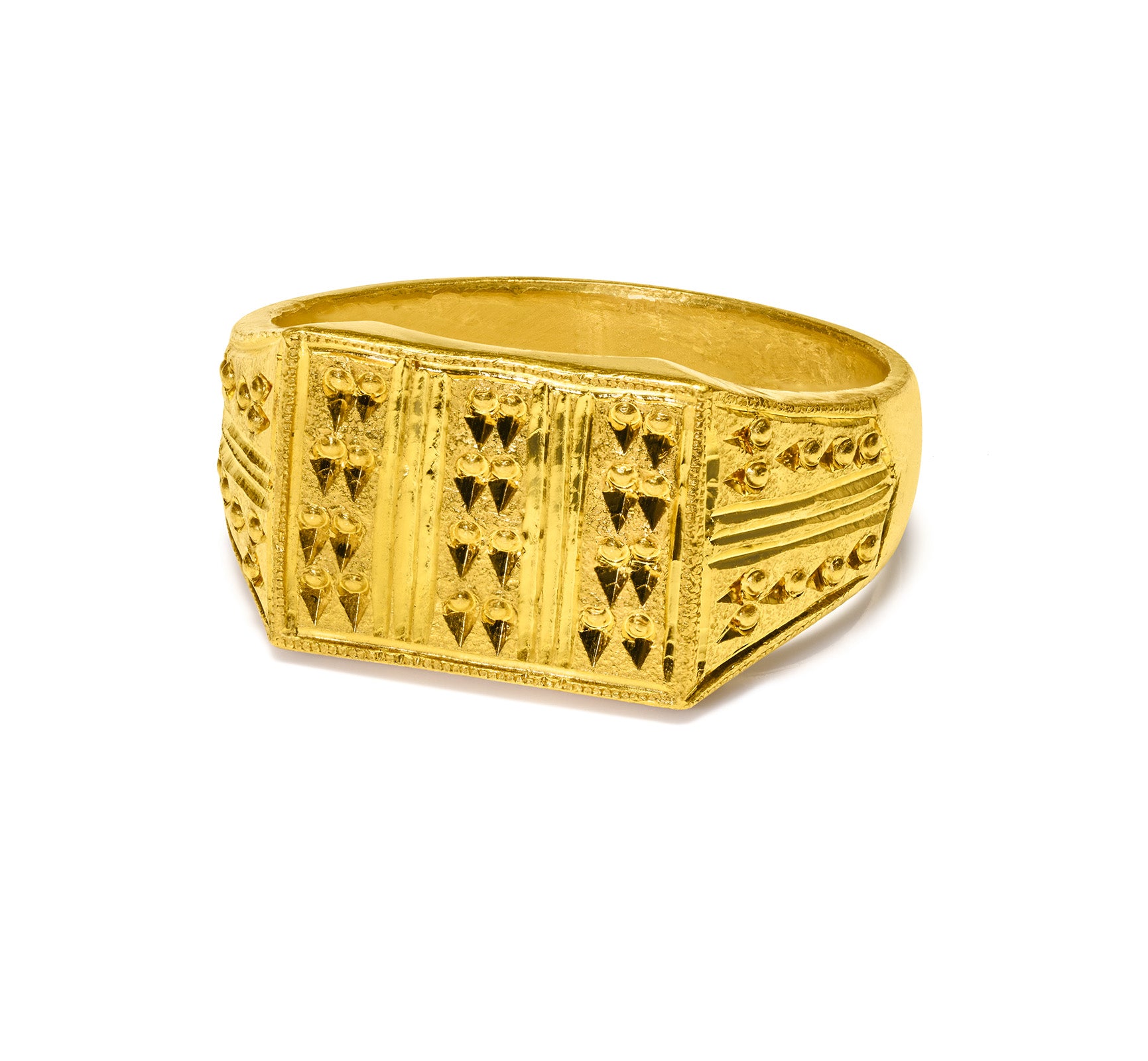 Ancient-Inspired 24K Gold Geometric Men’s Ring