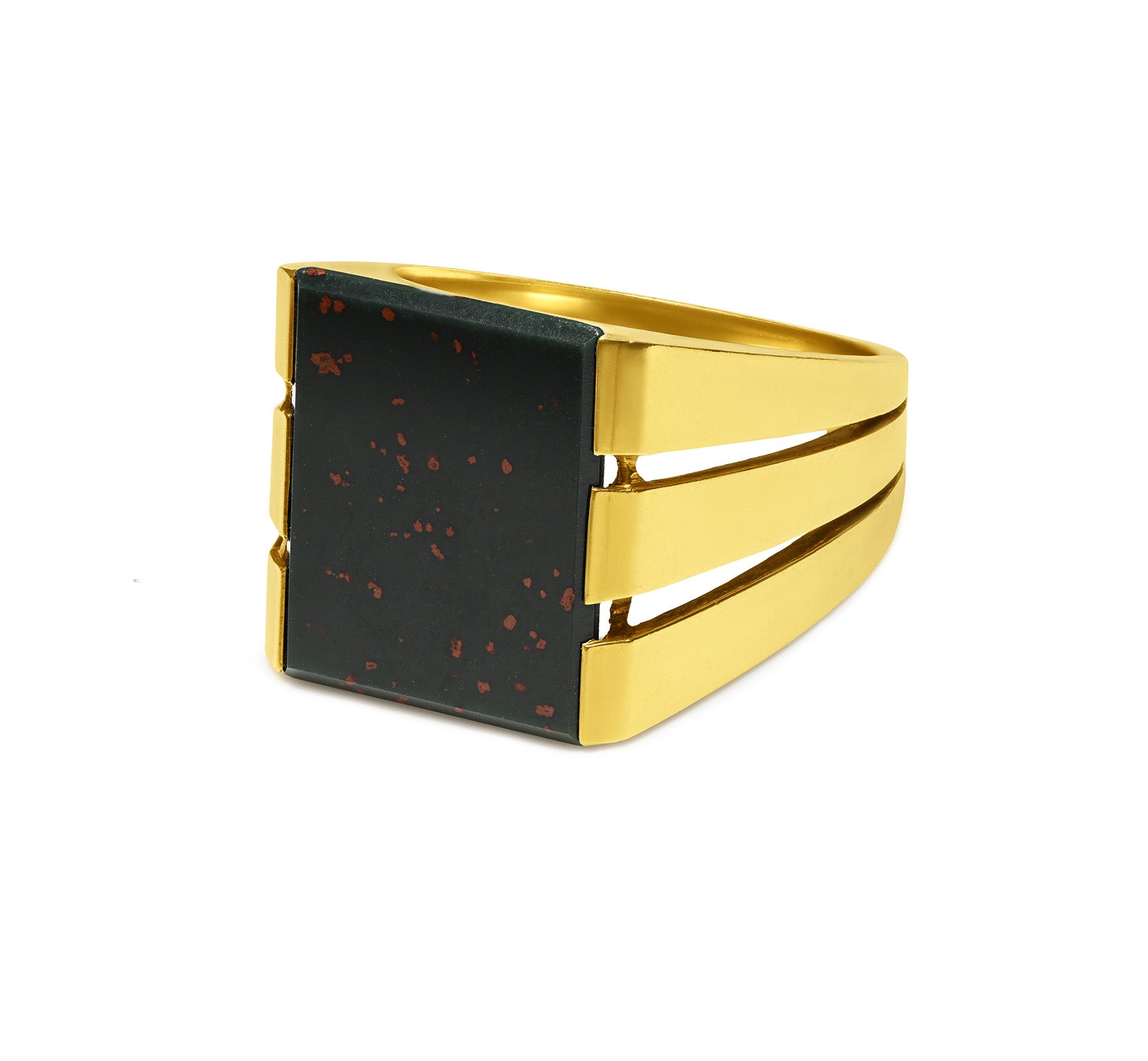 Bold Men’s Bloodstone Signet Ring – 14K Yellow Gold