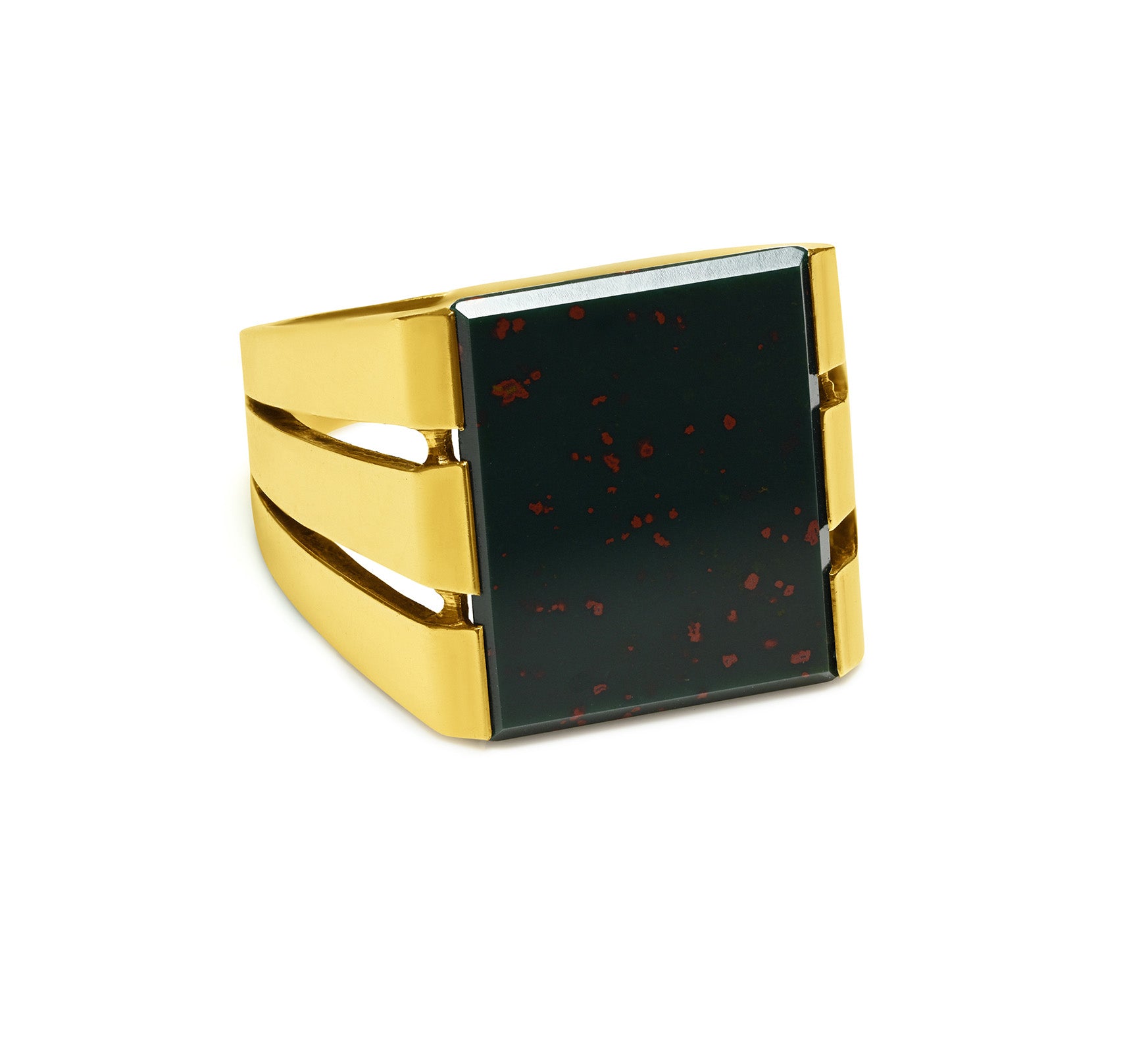 Bold Men’s Bloodstone Signet Ring – 14K Yellow Gold