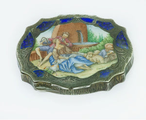 Vintage Engraved Silver Enamel Compact