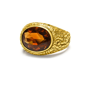 Vintage Textured 14K Gold Bezel-Set Oval Citrine Ring