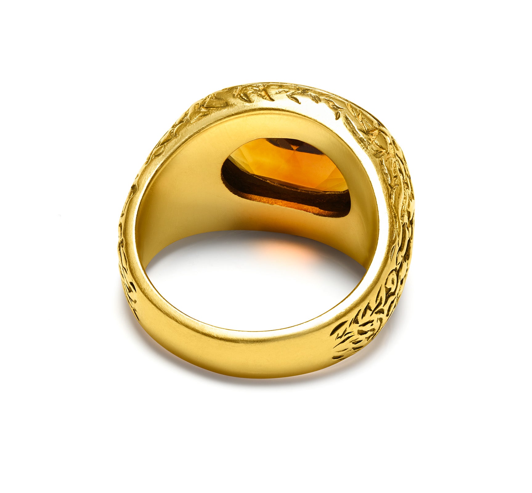 Textured 14K Yellow Gold Unisex Citrine Ring