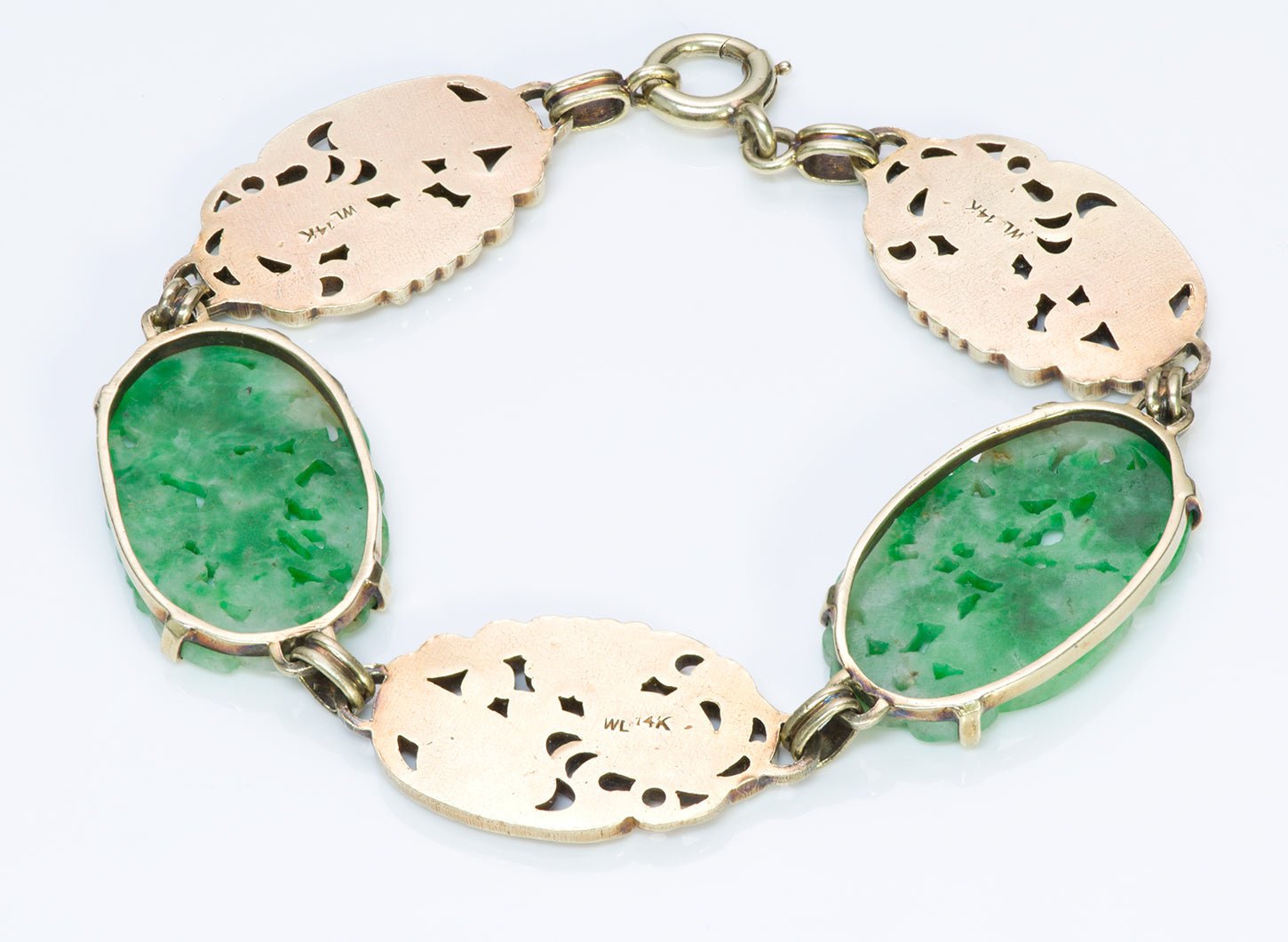 Walter Lampl Vintage Gold Carved Jade Bracelet