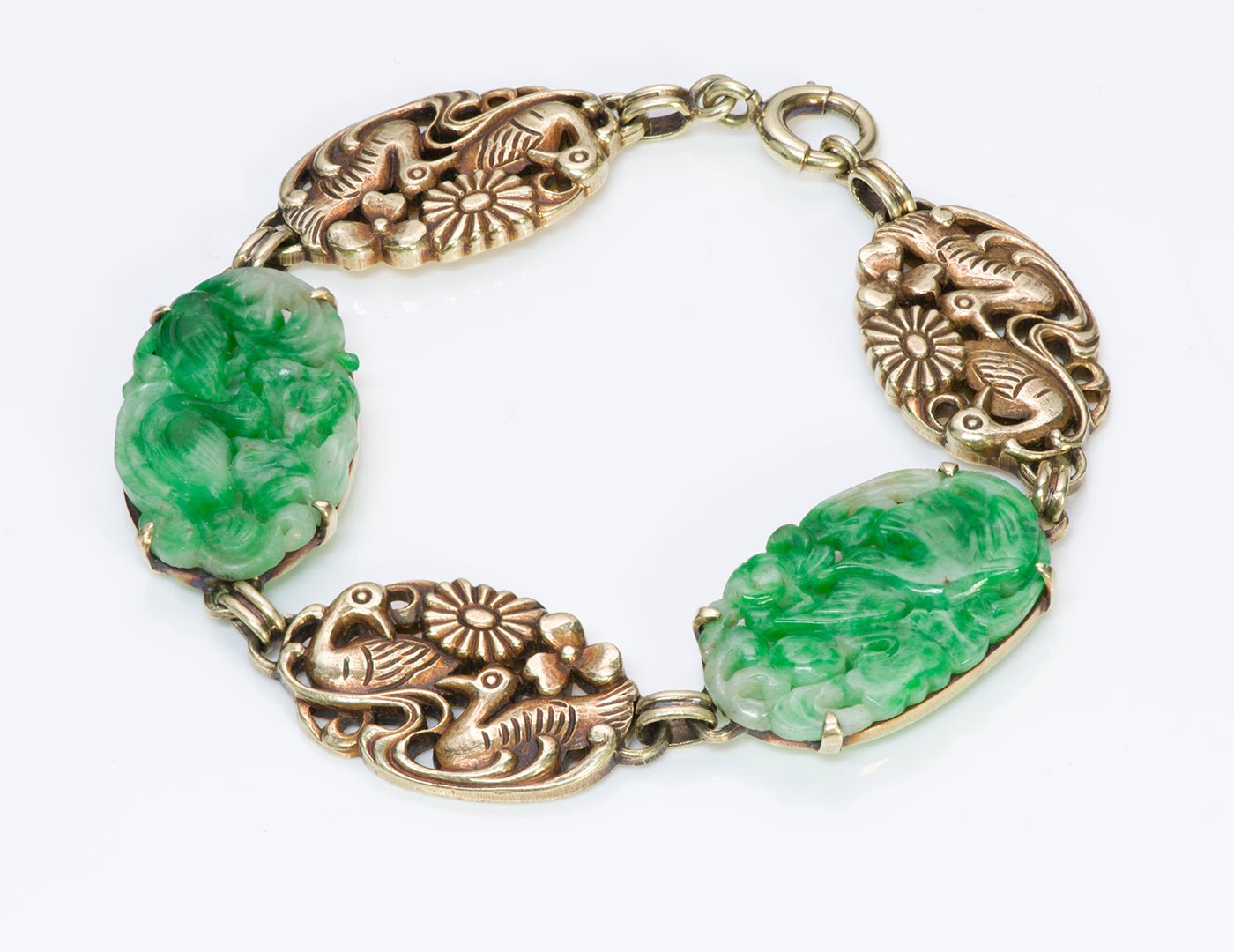 Walter Lampl Vintage Gold Carved Jade Bracelet