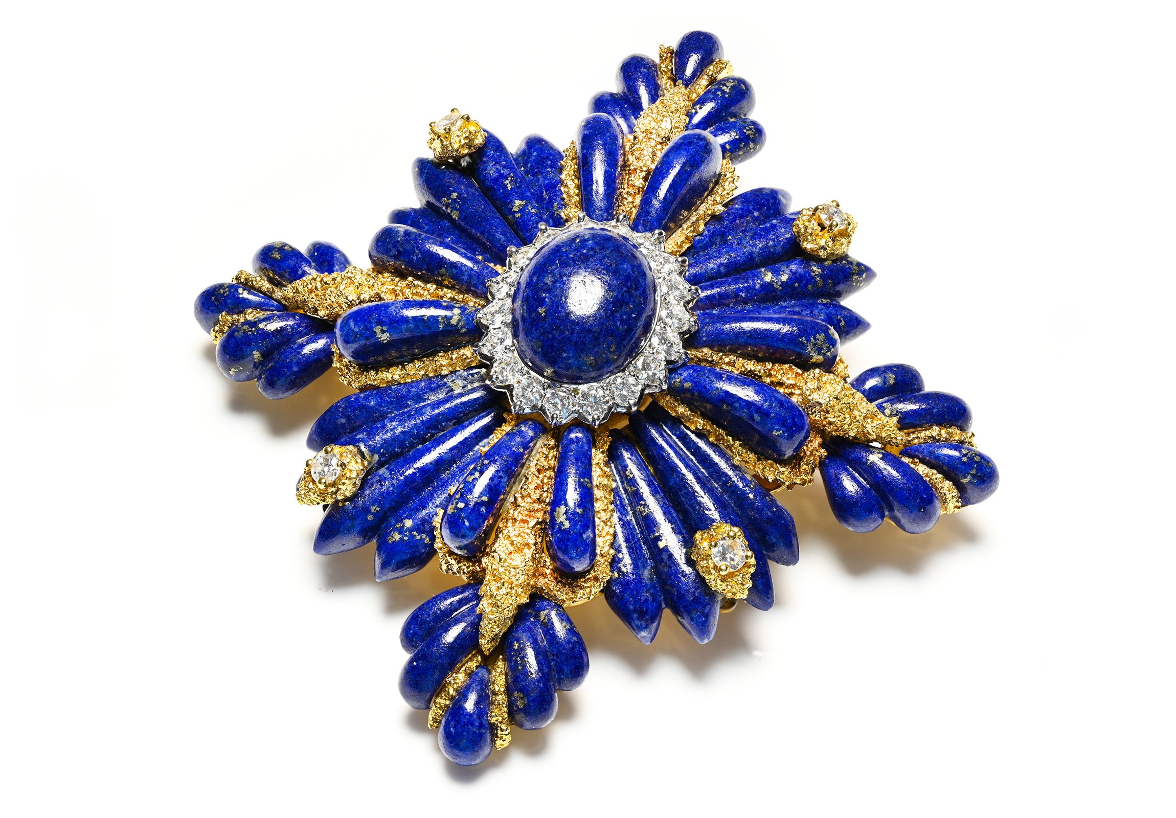 Wander Paris 18K Gold Lapis Diamond Pendant Brooch