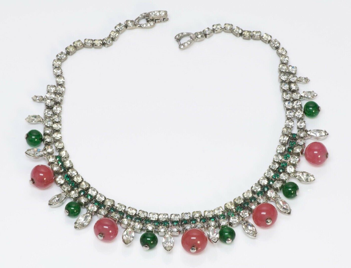 Weiss 1950’s Tutti Frutti Green Pink Glass Crystal Necklace