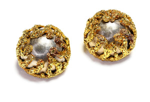 Textured 18K White Yellow Gold Dome Earrings