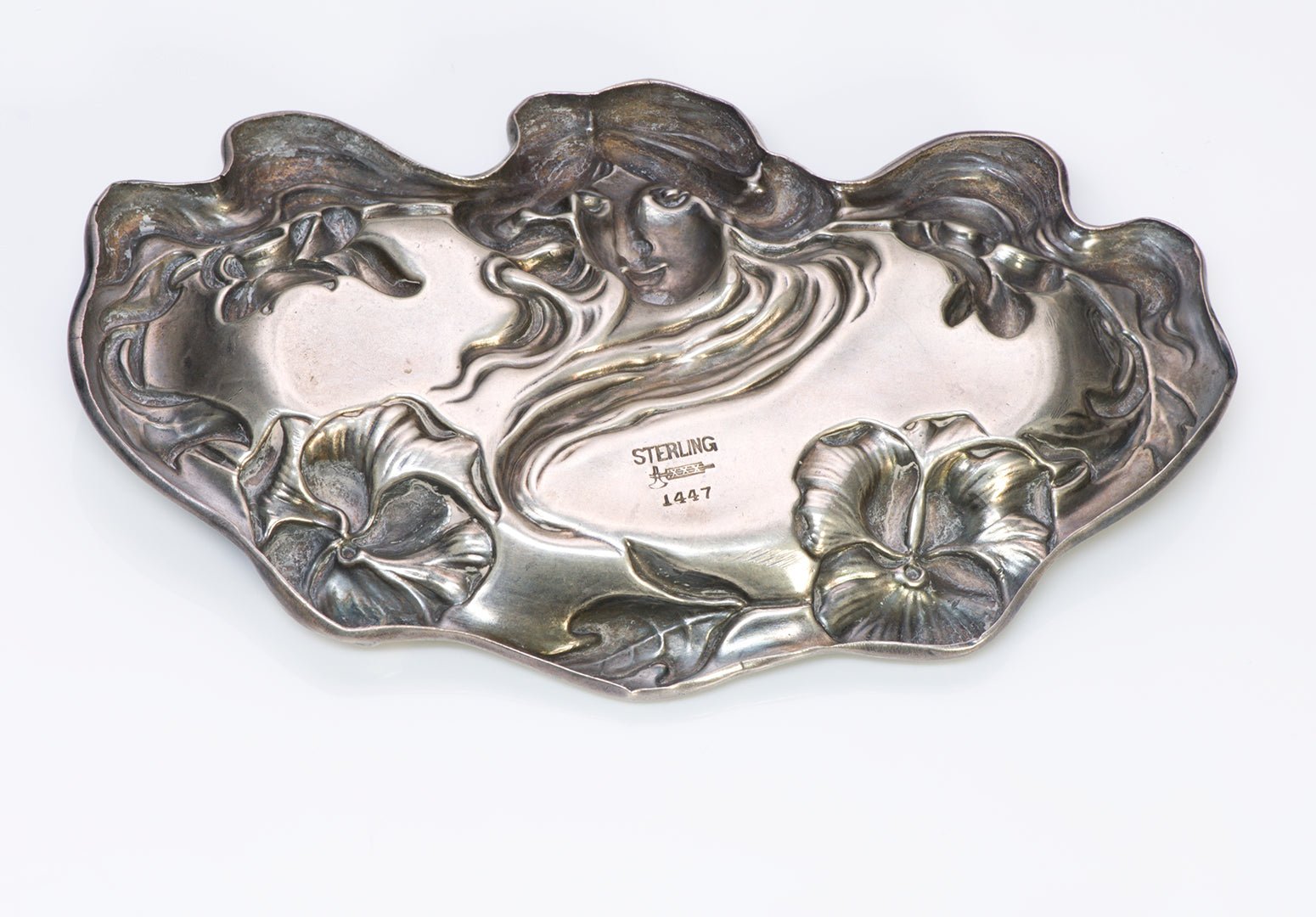 William B Kerr Art Nouveau Lady Sterling Silver Tray Dish