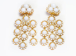 William DeLillo 1970’s Long White Crystal Beads Chandelier Earrings