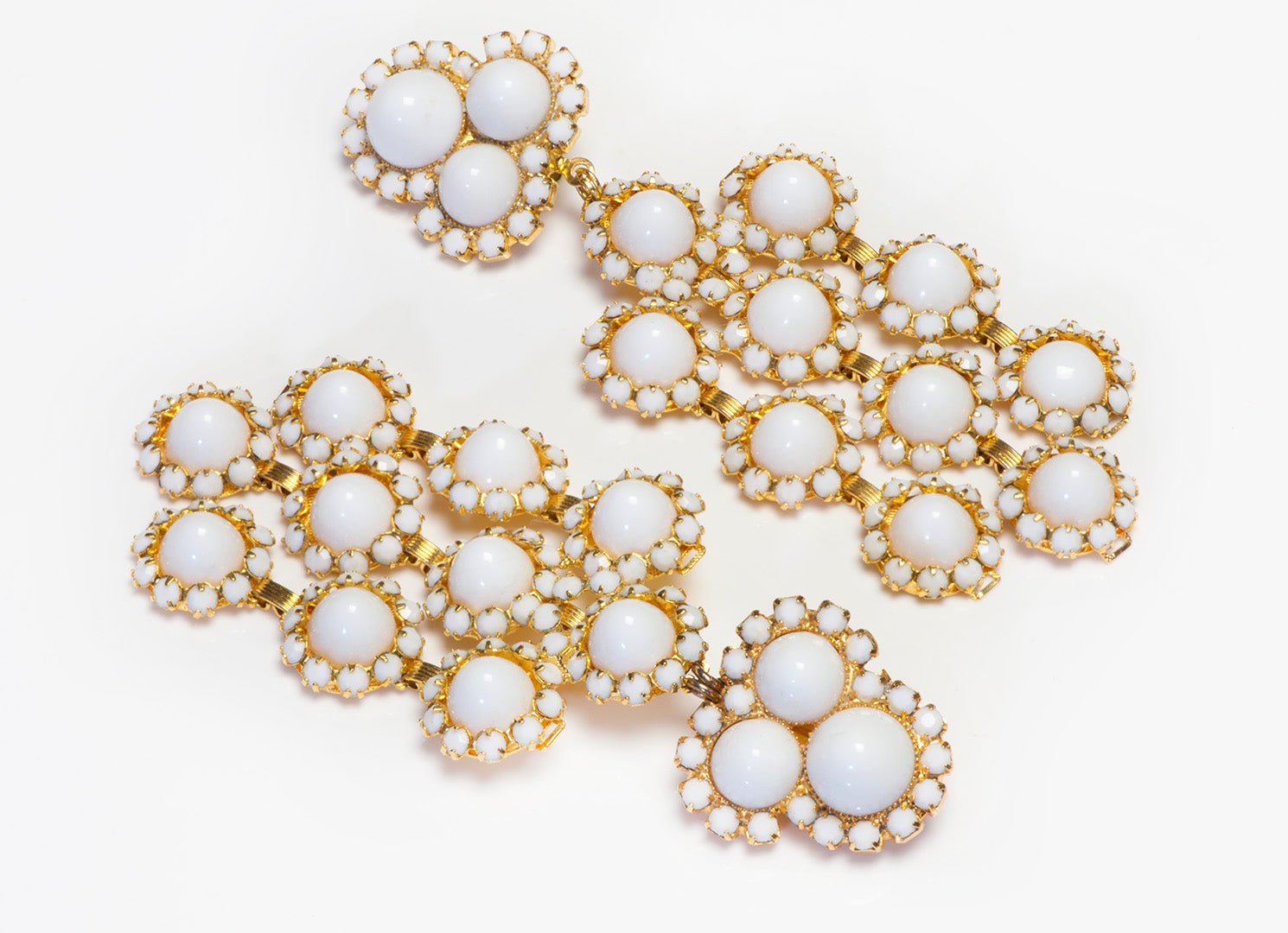 William DeLillo 1970’s Long White Crystal Beads Chandelier Earrings