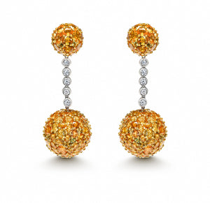 Vivid Yellow Sapphire and Diamond Ball Drop Earrings in 18K Gold