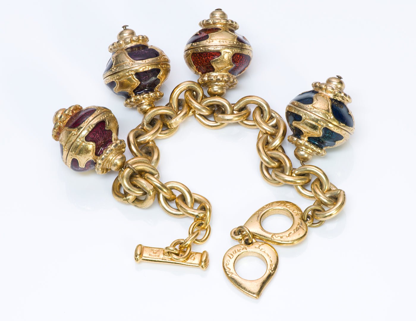 YSL Yves Saint Laurent Gold Tone Enamel Charm Bracelet