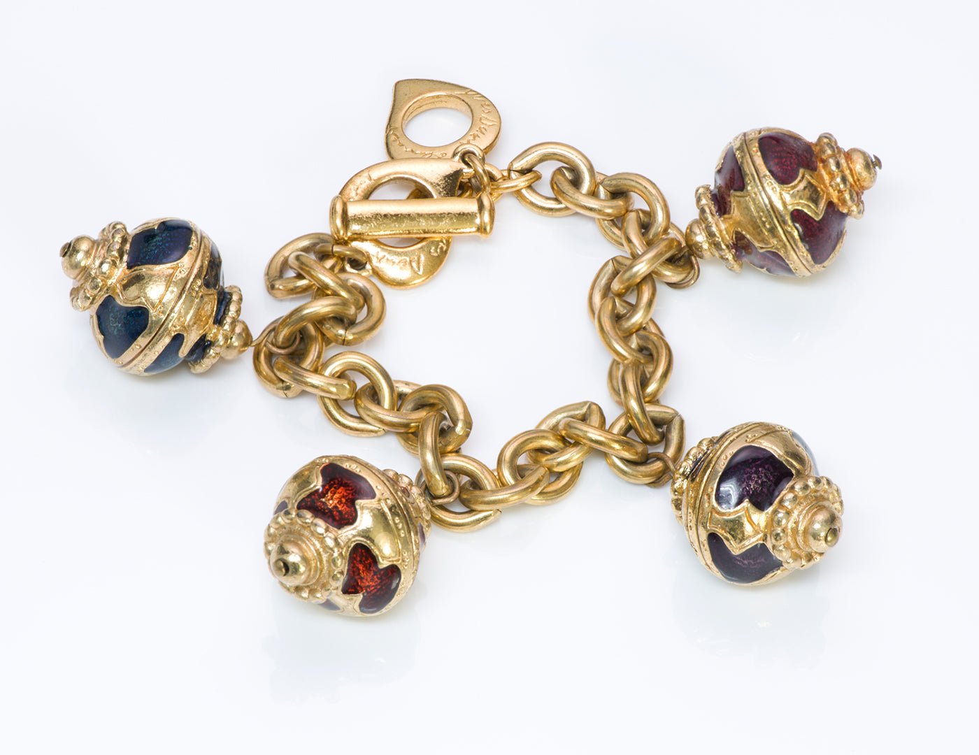 YSL Yves Saint Laurent Gold Tone Enamel Charm Bracelet