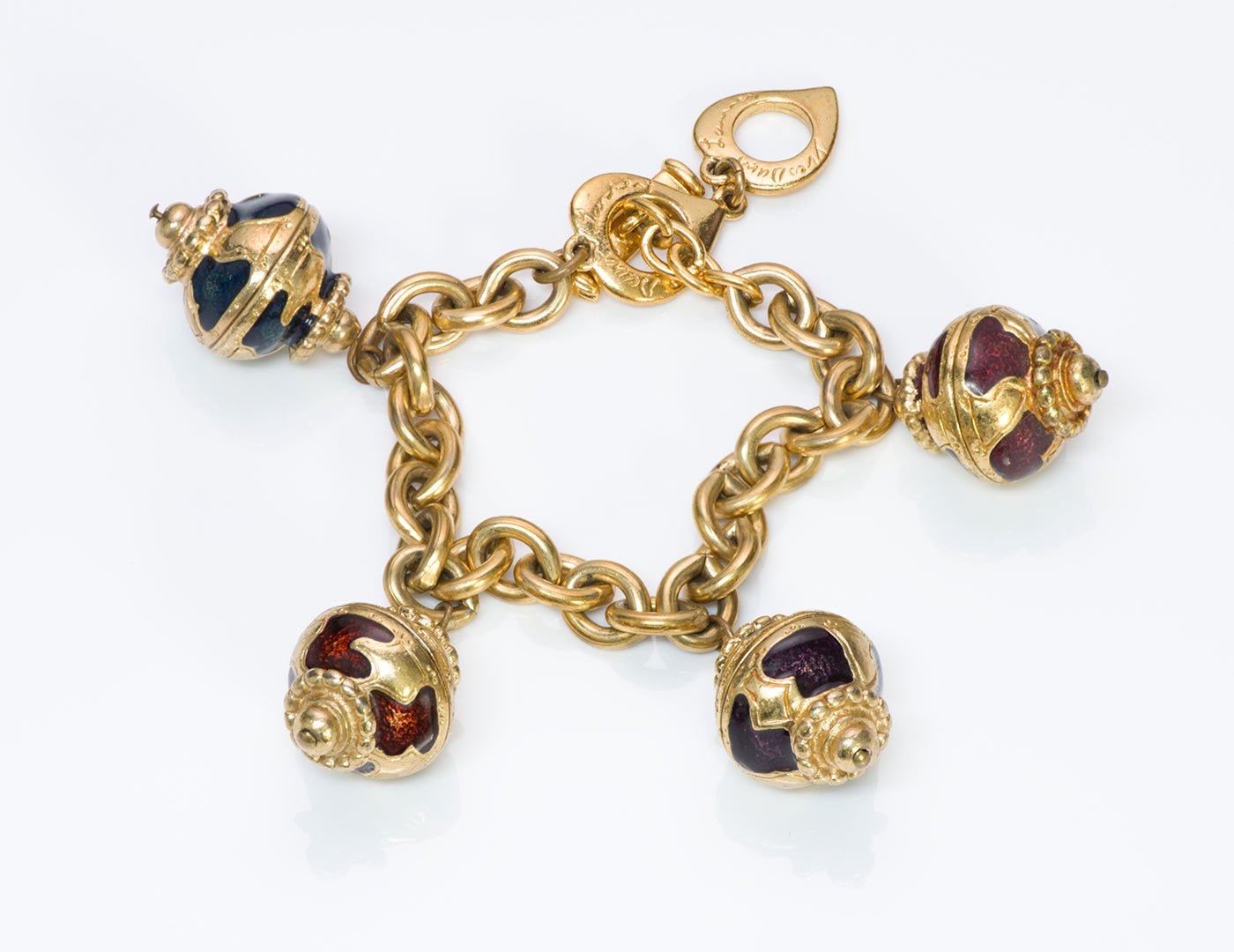 YSL Yves Saint Laurent Gold Tone Enamel Charm Bracelet