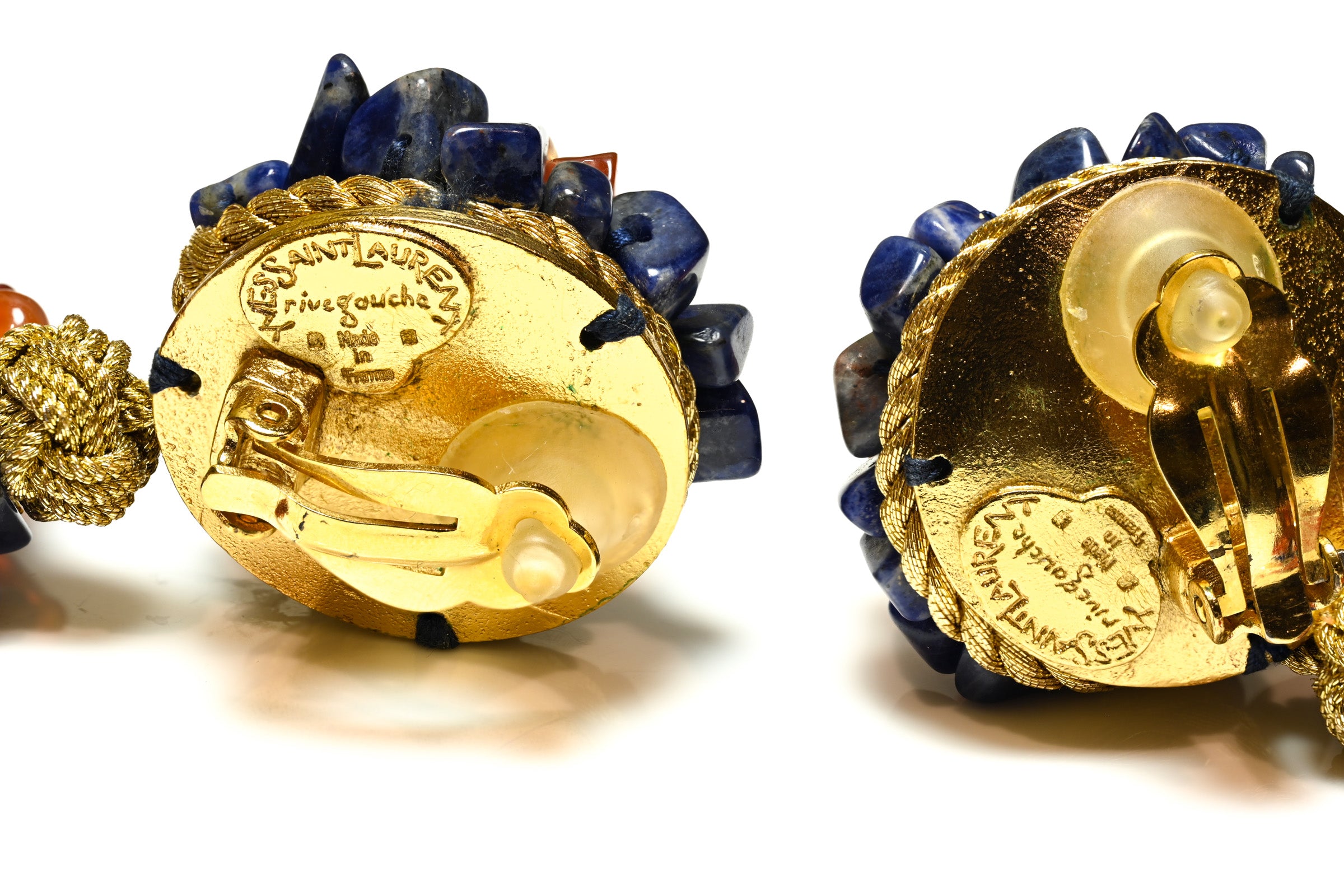 Vintage Yves Saint Laurent Rive Gauche Carnelian Lapis Tassel Earrings 2