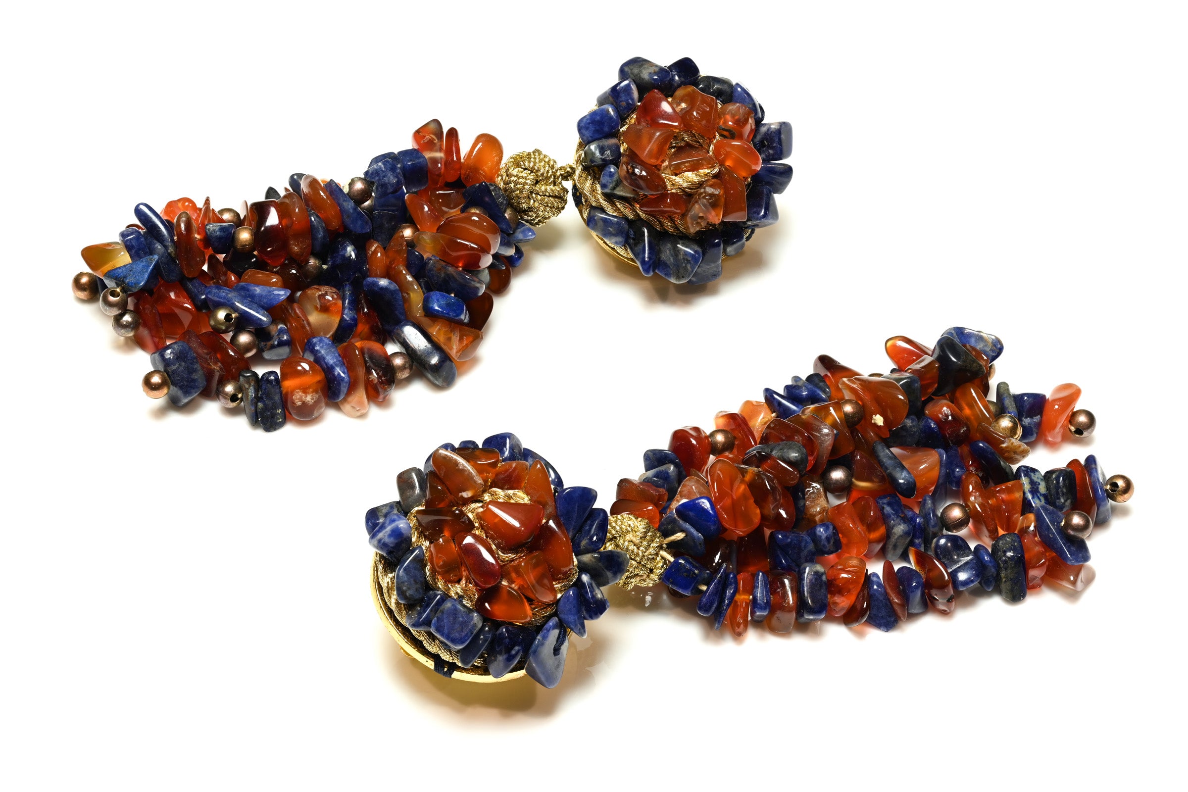Vintage Yves Saint Laurent Rive Gauche Carnelian Lapis Tassel Earrings 1