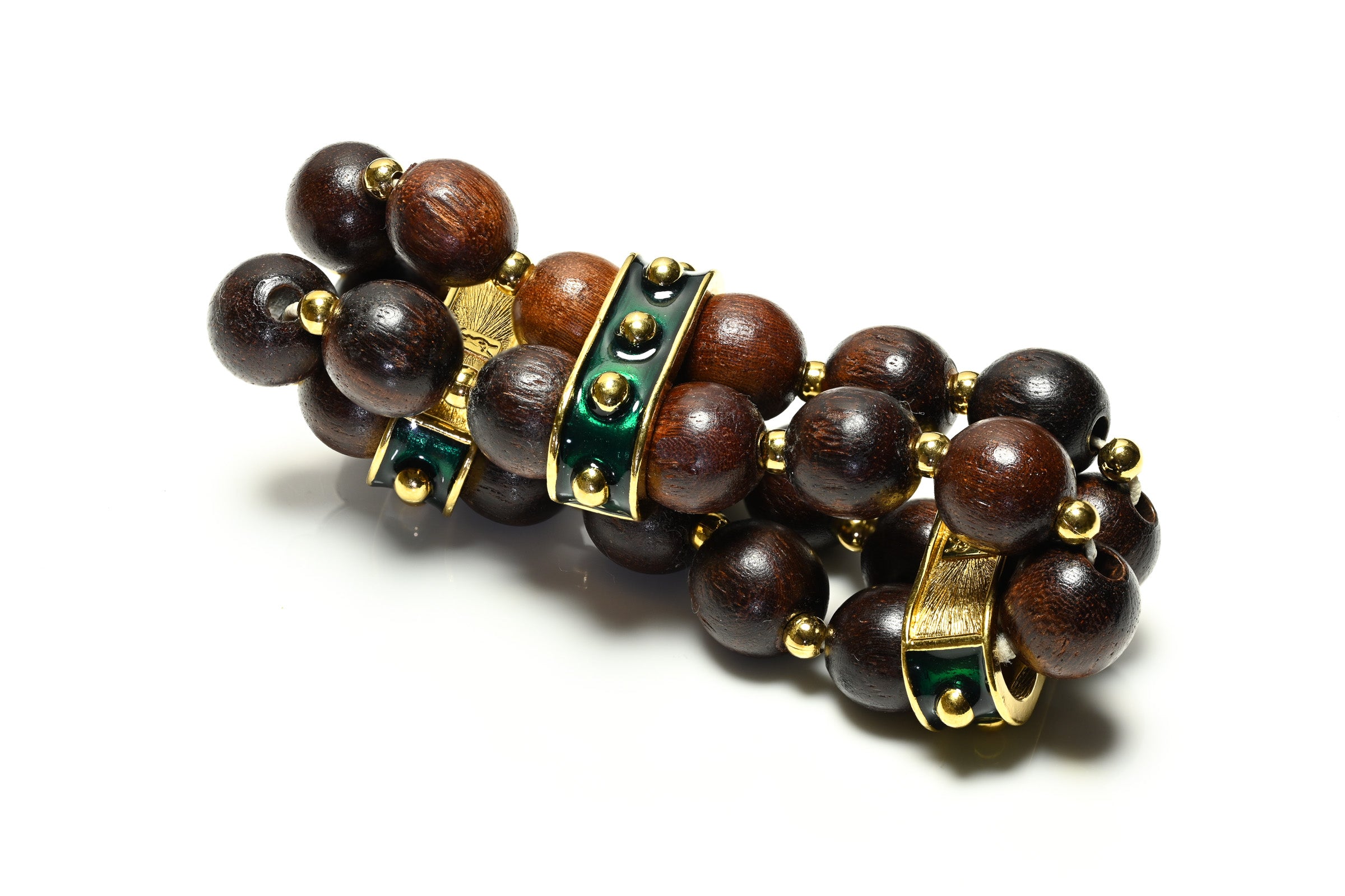 Vintage Yves Saint Laurent Wood Beads Enamel Bracelet