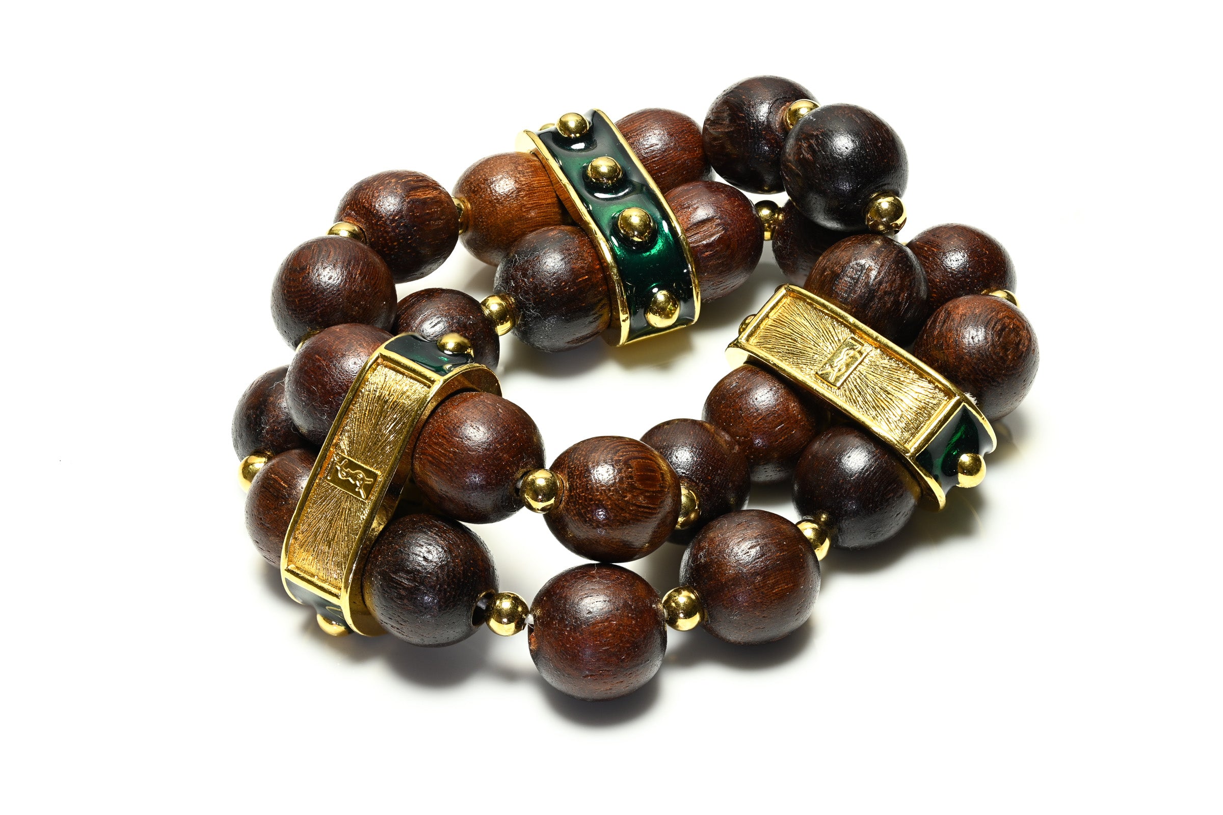 Yves Saint Laurent Wood Beads Enamel Stretchy Bracelet