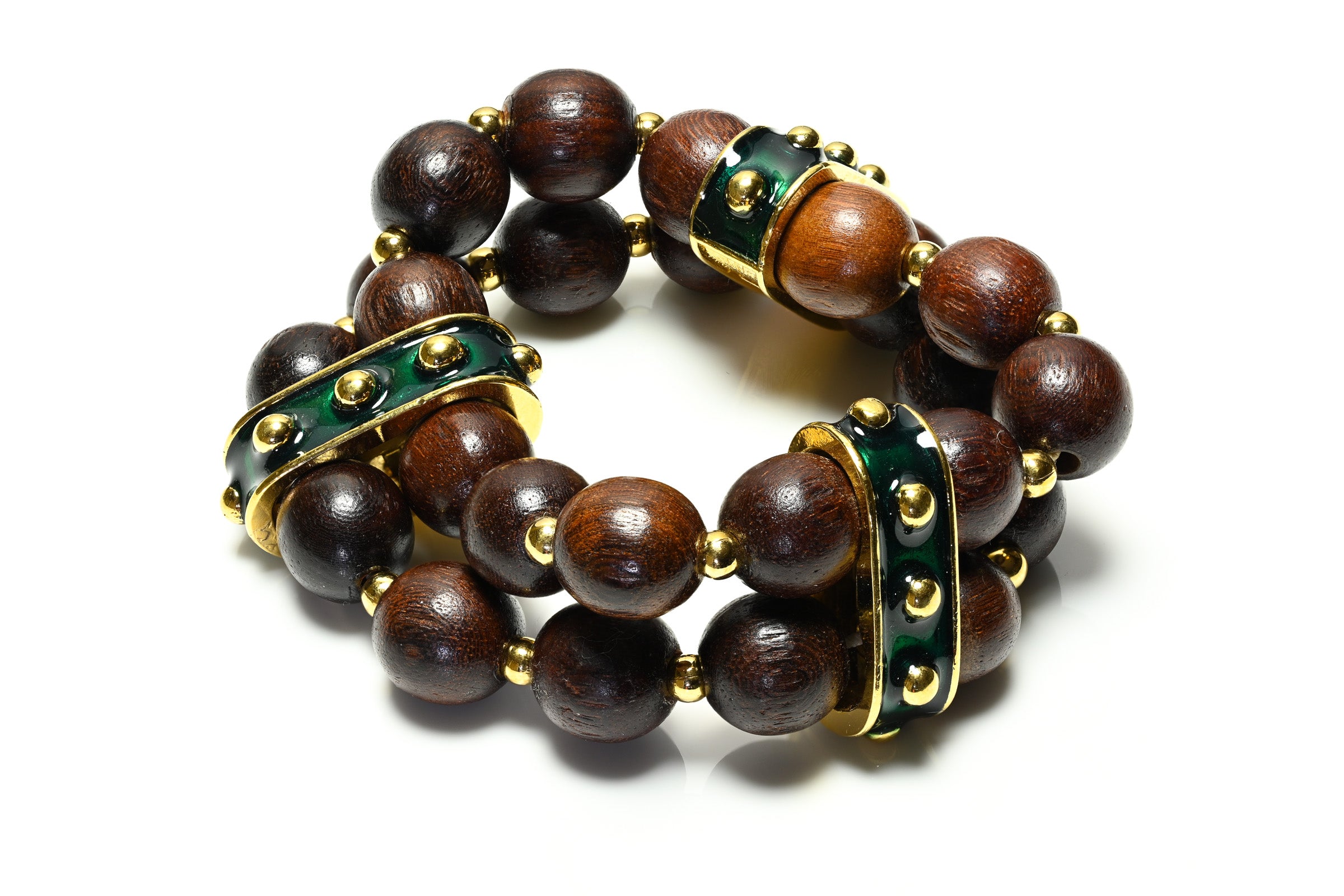 Vintage Yves Saint Laurent Wood Beads Enamel Stretchy Bracelet