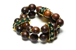 Vintage Yves Saint Laurent Wood Beads Enamel Stretchy Bracelet
